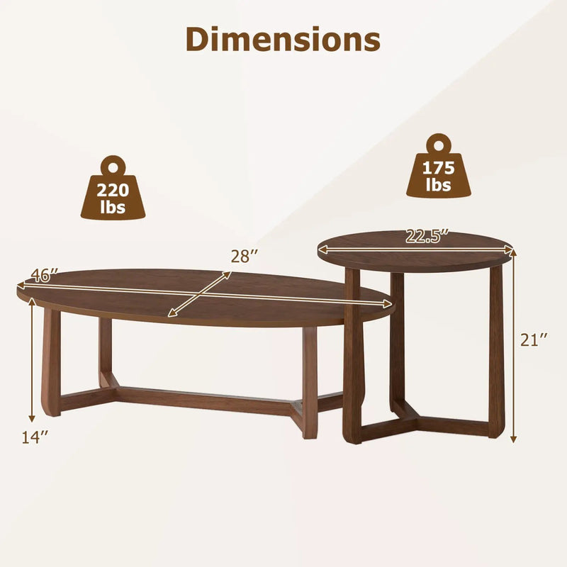 Nesting Coffee Table Set of 2 with Wood Veneered Top and Solid Rubber Wood Legs by DirectDeals
