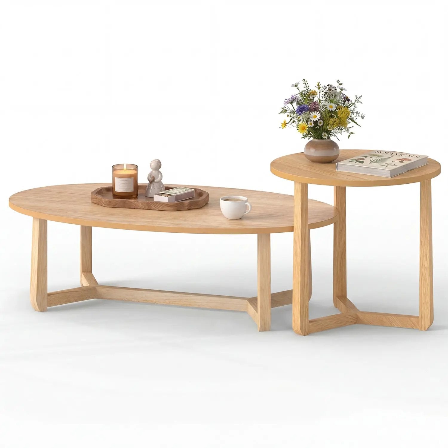 Nesting Coffee Table Set of 2 with Wood Veneered Top and Solid Rubber Wood Legs by DirectDeals