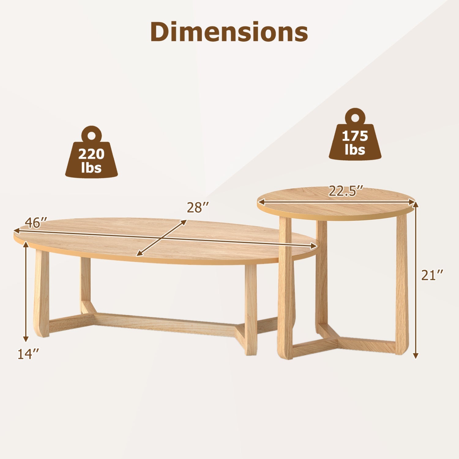 Nesting Coffee Table Set of 2 with Wood Veneered Top and Solid Rubber Wood Legs by DirectDeals