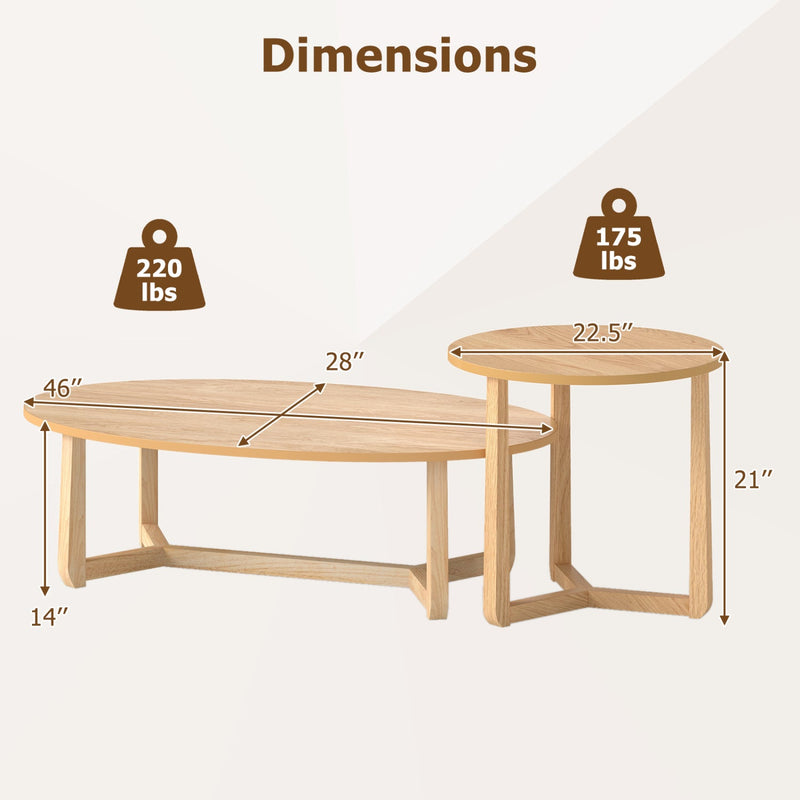 Nesting Coffee Table Set of 2 with Wood Veneered Top and Solid Rubber Wood Legs by DirectDeals