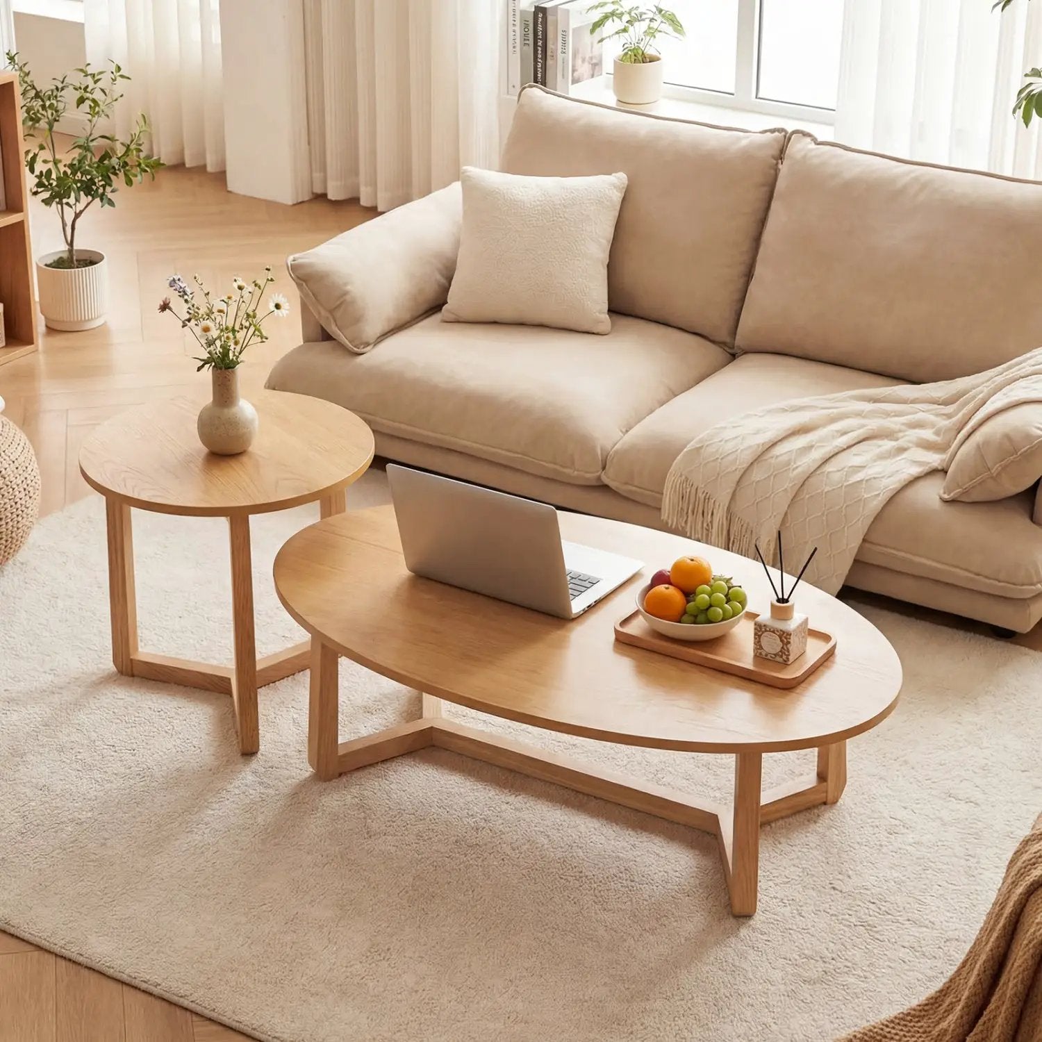 Nesting Coffee Table Set of 2 with Wood Veneered Top and Solid Rubber Wood Legs by DirectDeals