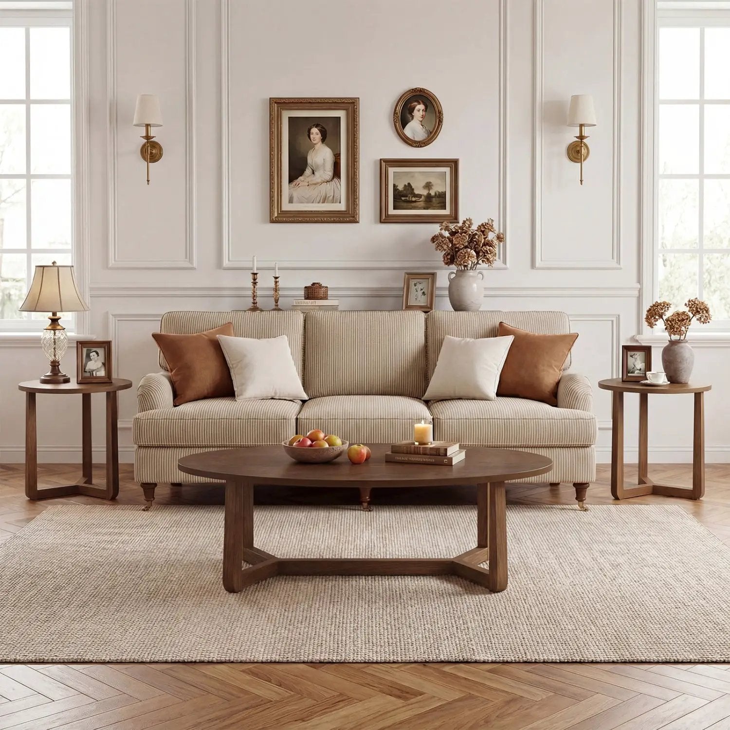 Nesting Coffee Table Set of 3 with Wood Veneered Top and Solid Rubber Wood Legs for Living Room by DirectDeals