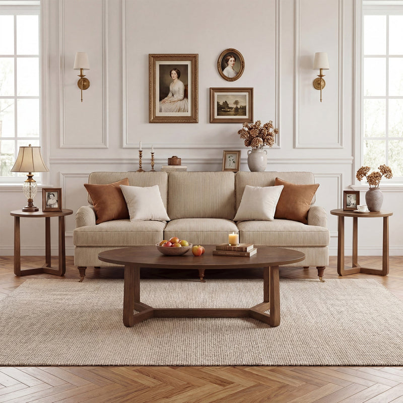 Nesting Coffee Table Set of 3 with Wood Veneered Top and Solid Rubber Wood Legs for Living Room by DirectDeals