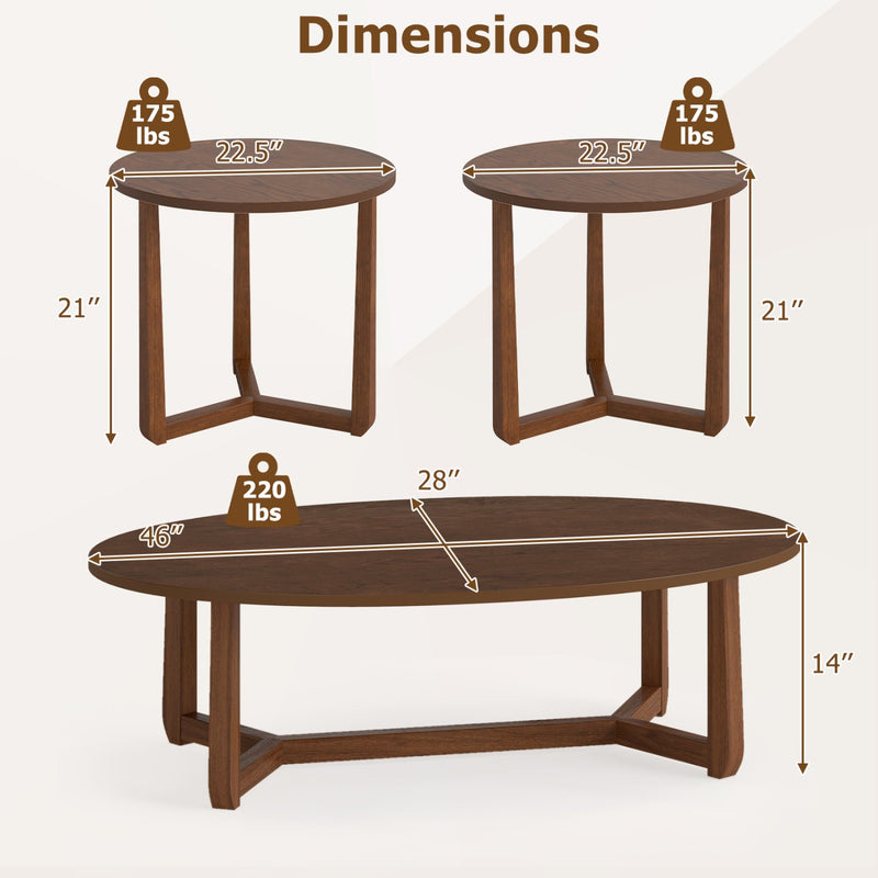 Nesting Coffee Table Set of 3 with Wood Veneered Top and Solid Rubber Wood Legs for Living Room by DirectDeals