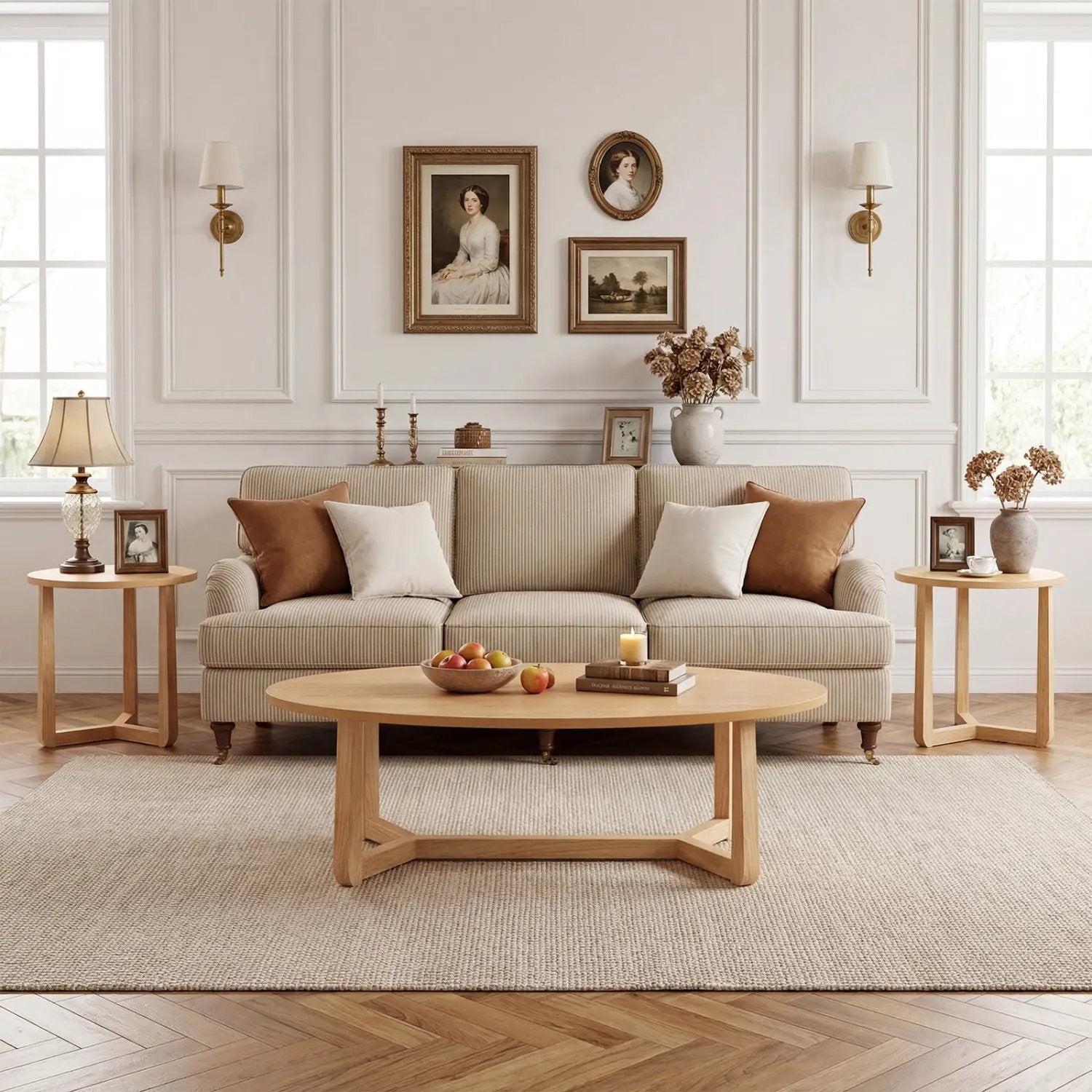 Nesting Coffee Table Set of 3 with Wood Veneered Top and Solid Rubber Wood Legs for Living Room by DirectDeals