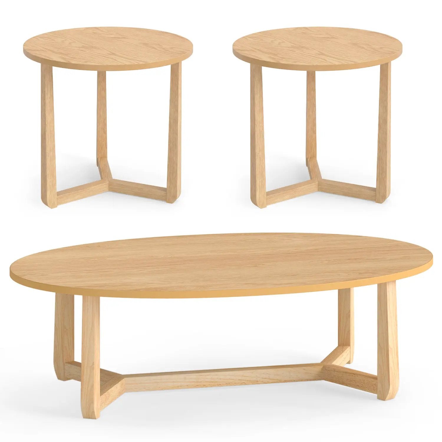 Nesting Coffee Table Set of 3 with Wood Veneered Top and Solid Rubber Wood Legs for Living Room by DirectDeals