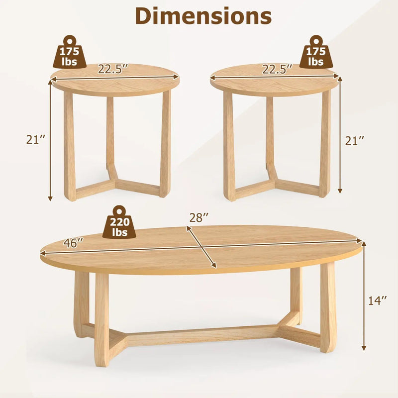 Nesting Coffee Table Set of 3 with Wood Veneered Top and Solid Rubber Wood Legs for Living Room by DirectDeals