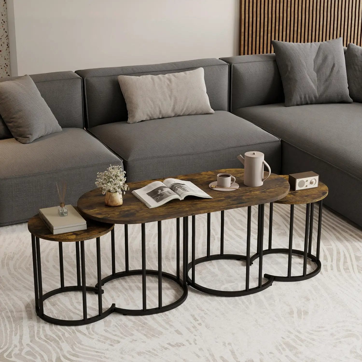 Nesting Coffee Table Set of 3 with Faux Marble Top by DirectDeals