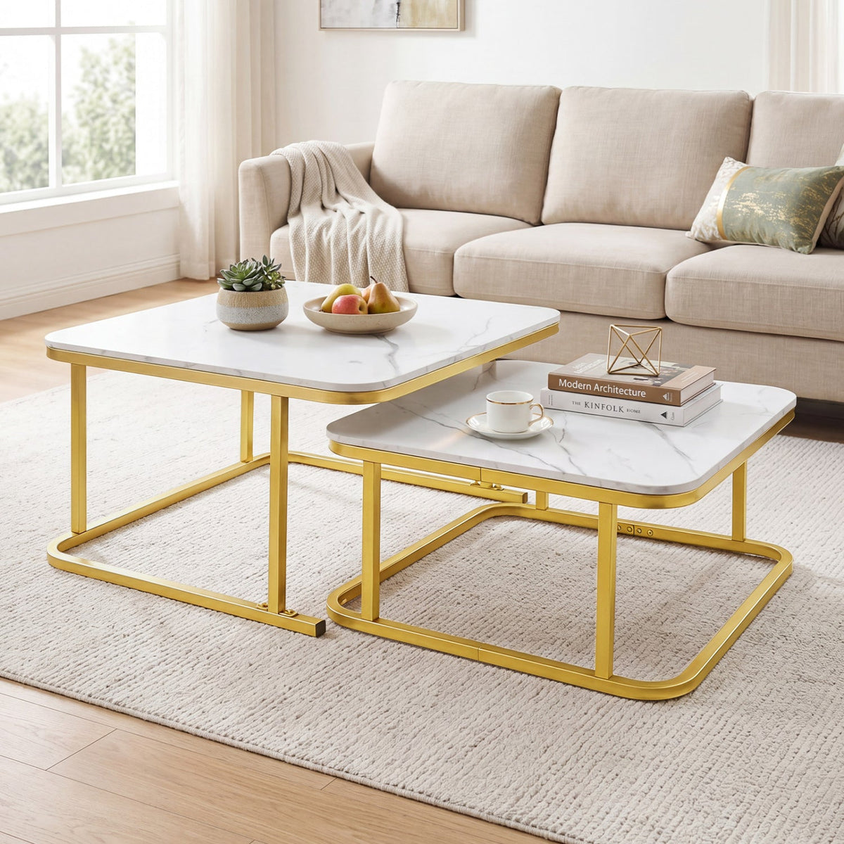 Nesting Coffee Table Set of 2 with Faux Marble Top, photo 9 of 16