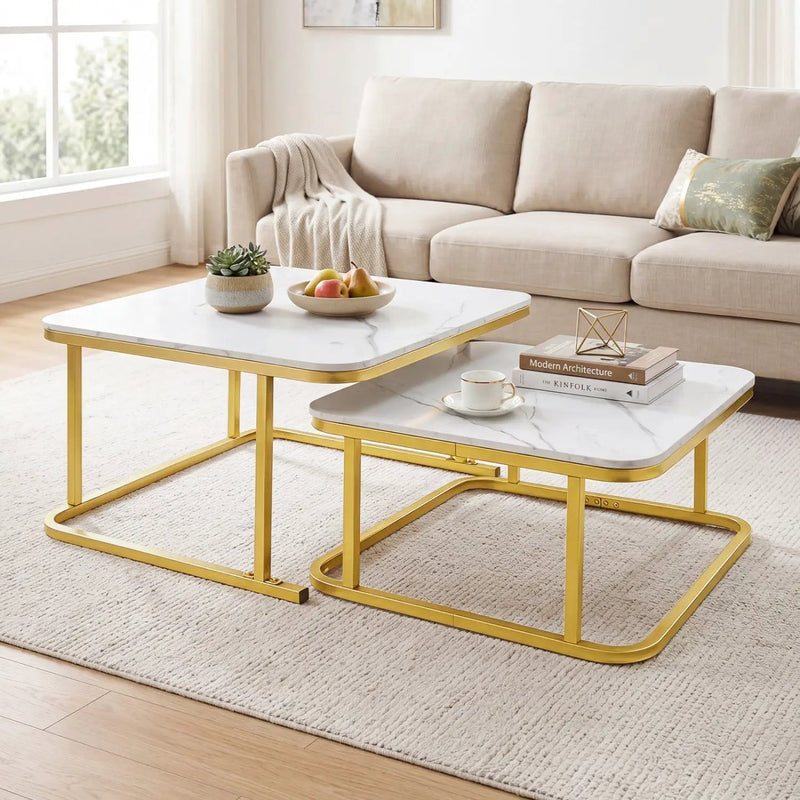 Nesting Coffee Table Set of 2 with Faux Marble Top by DirectDeals