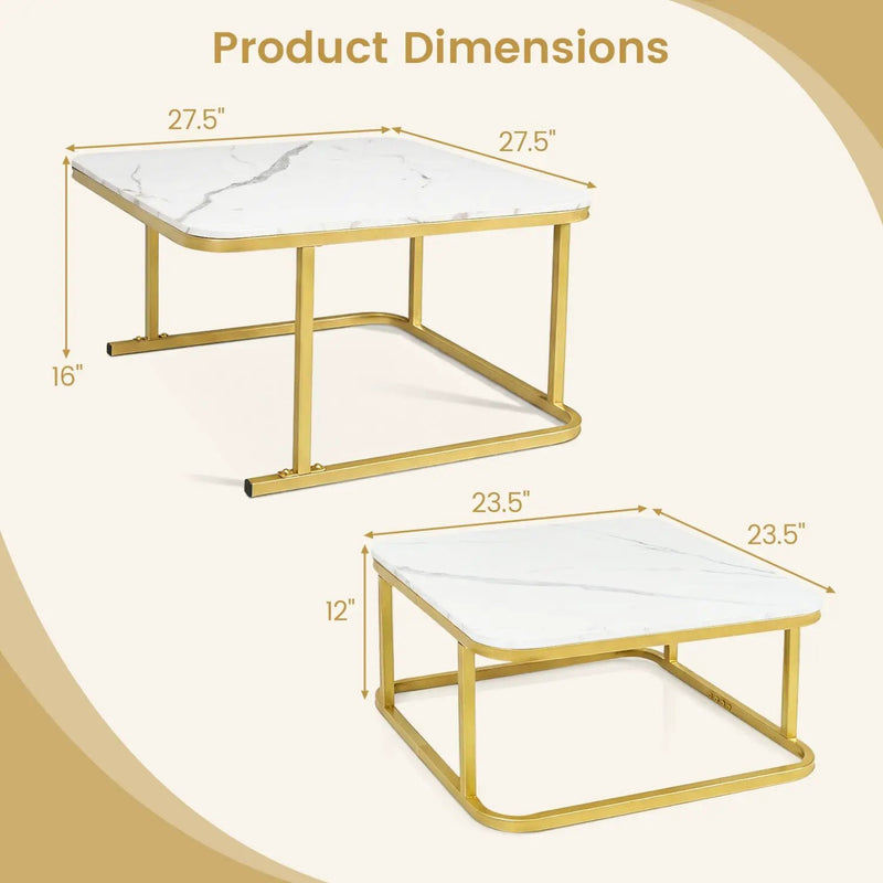 Nesting Coffee Table Set of 2 with Faux Marble Top by DirectDeals