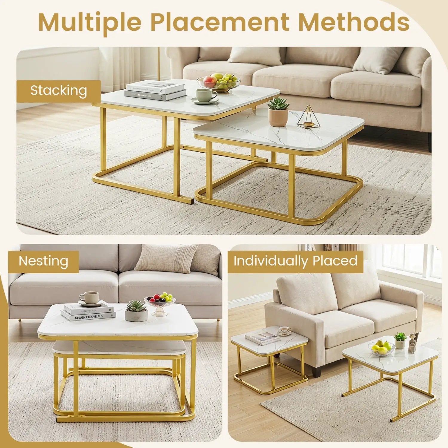 Nesting Coffee Table Set of 2 with Faux Marble Top by DirectDeals
