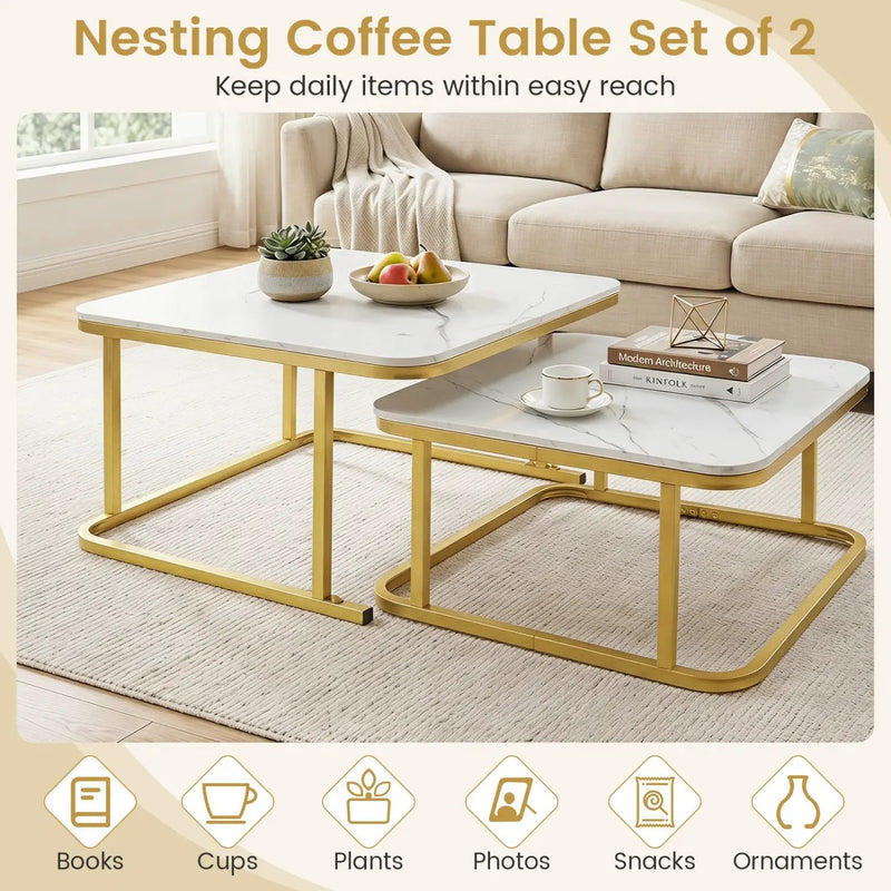 Nesting Coffee Table Set of 2 with Faux Marble Top by DirectDeals