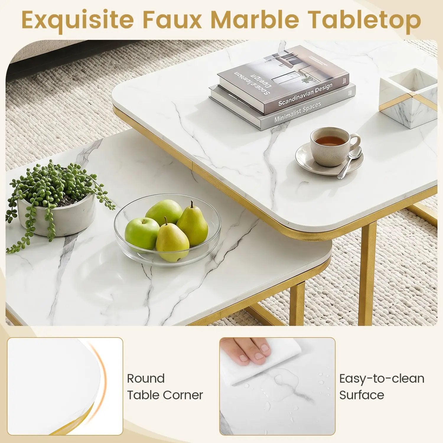 Nesting Coffee Table Set of 2 with Faux Marble Top by DirectDeals