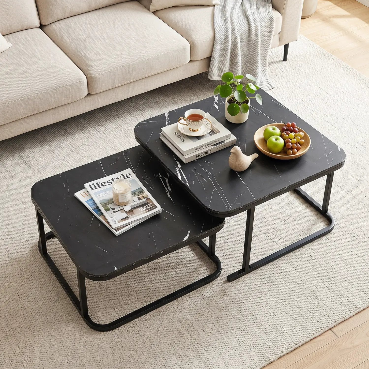 Nesting Coffee Table Set of 2 with Faux Marble Top by DirectDeals