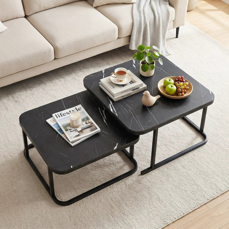 Nesting Coffee Table Set of 2 with Faux Marble Top by DirectDeals
