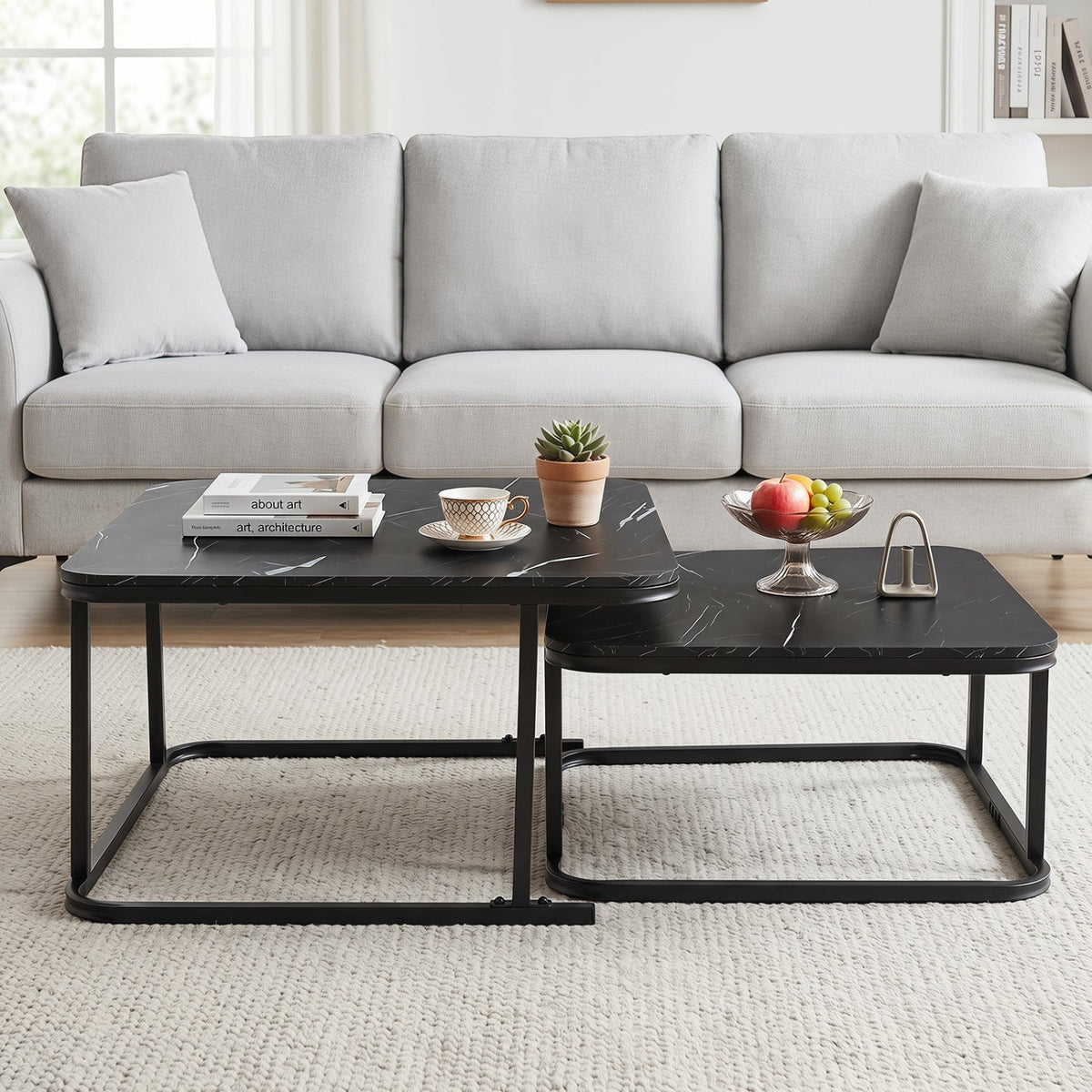 Nesting Coffee Table Set of 2 with Faux Marble Top, photo 6 of 16