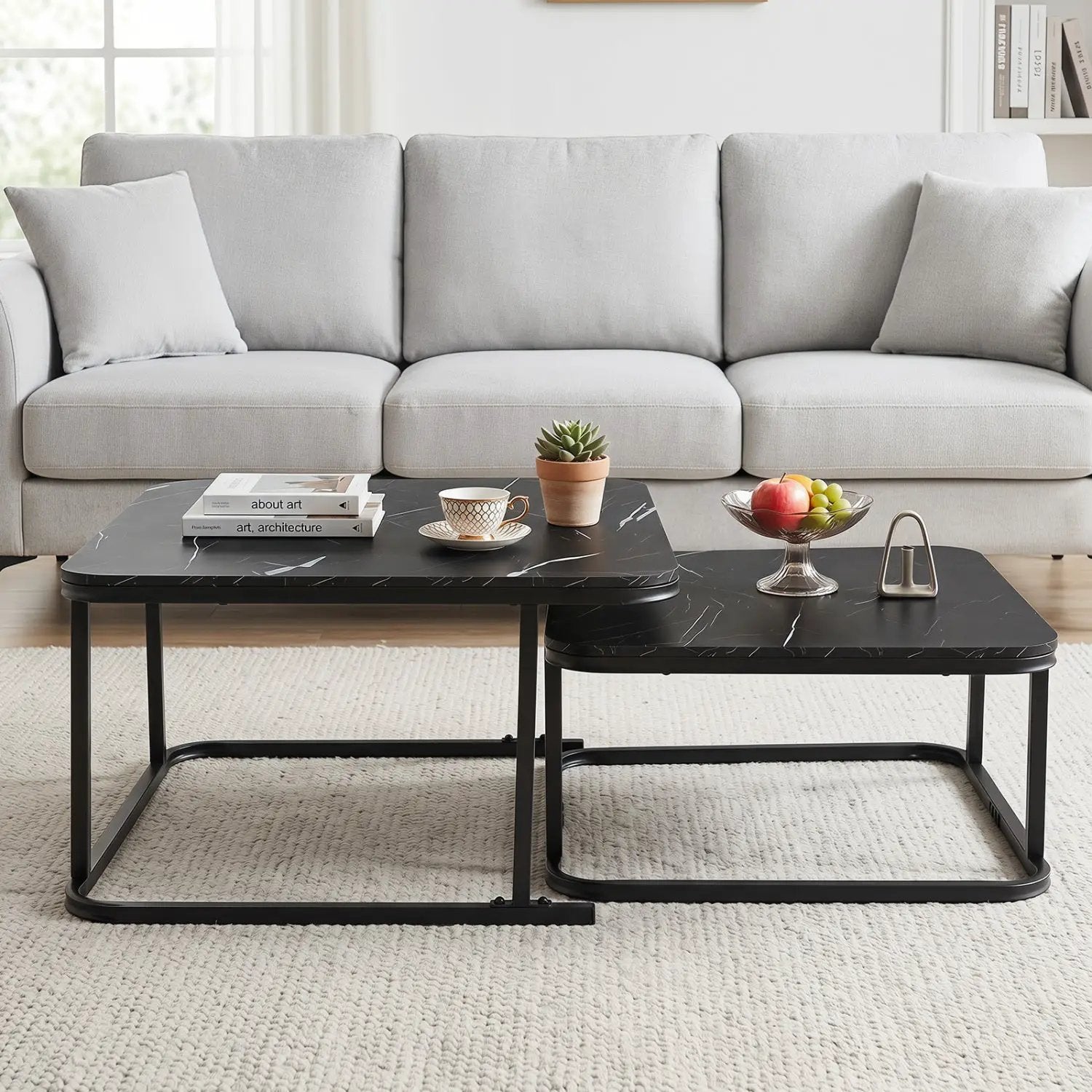 Nesting Coffee Table Set of 2 with Faux Marble Top by DirectDeals