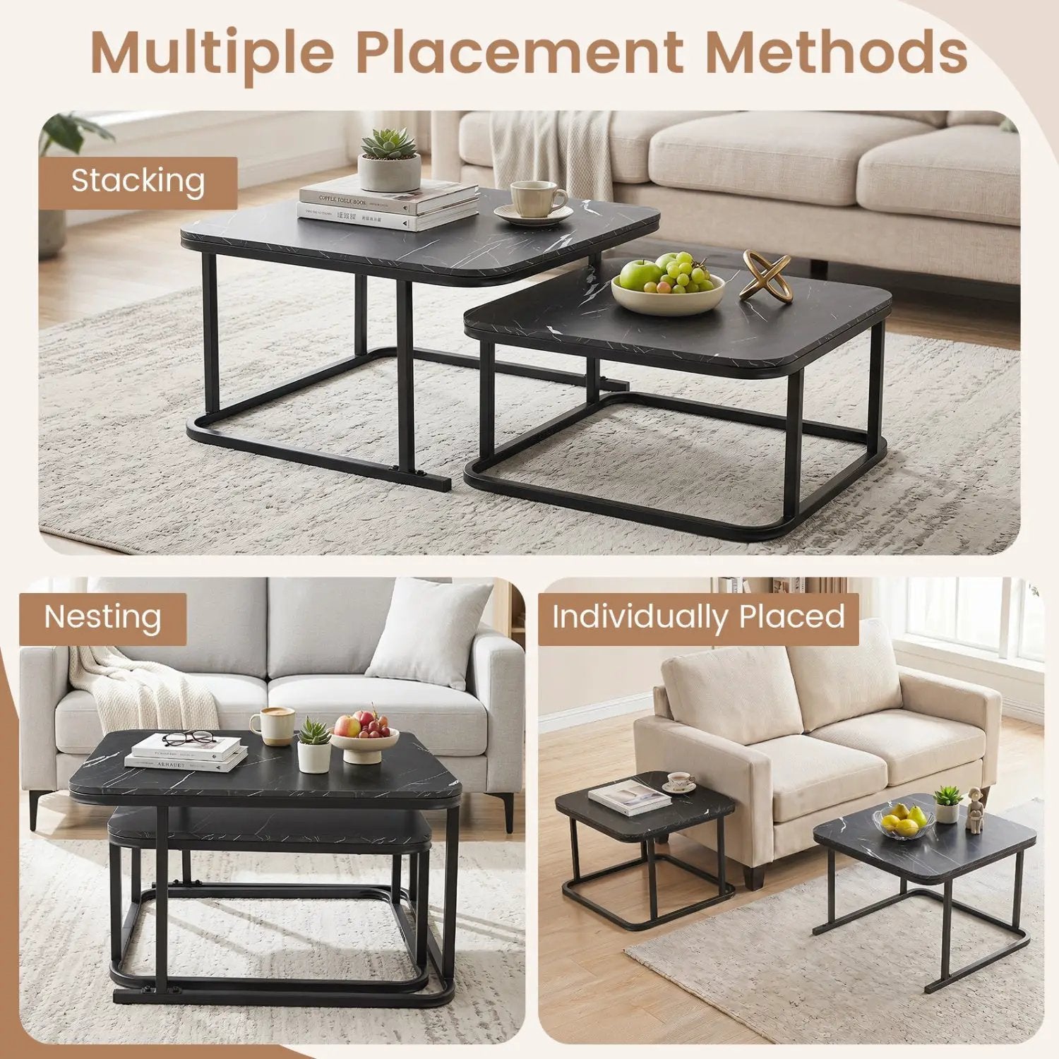 Nesting Coffee Table Set of 2 with Faux Marble Top by DirectDeals