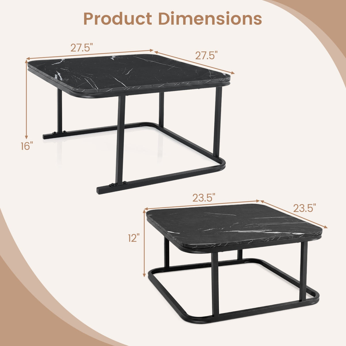 Nesting Coffee Table Set of 2 with Faux Marble Top, photo 5 of 16