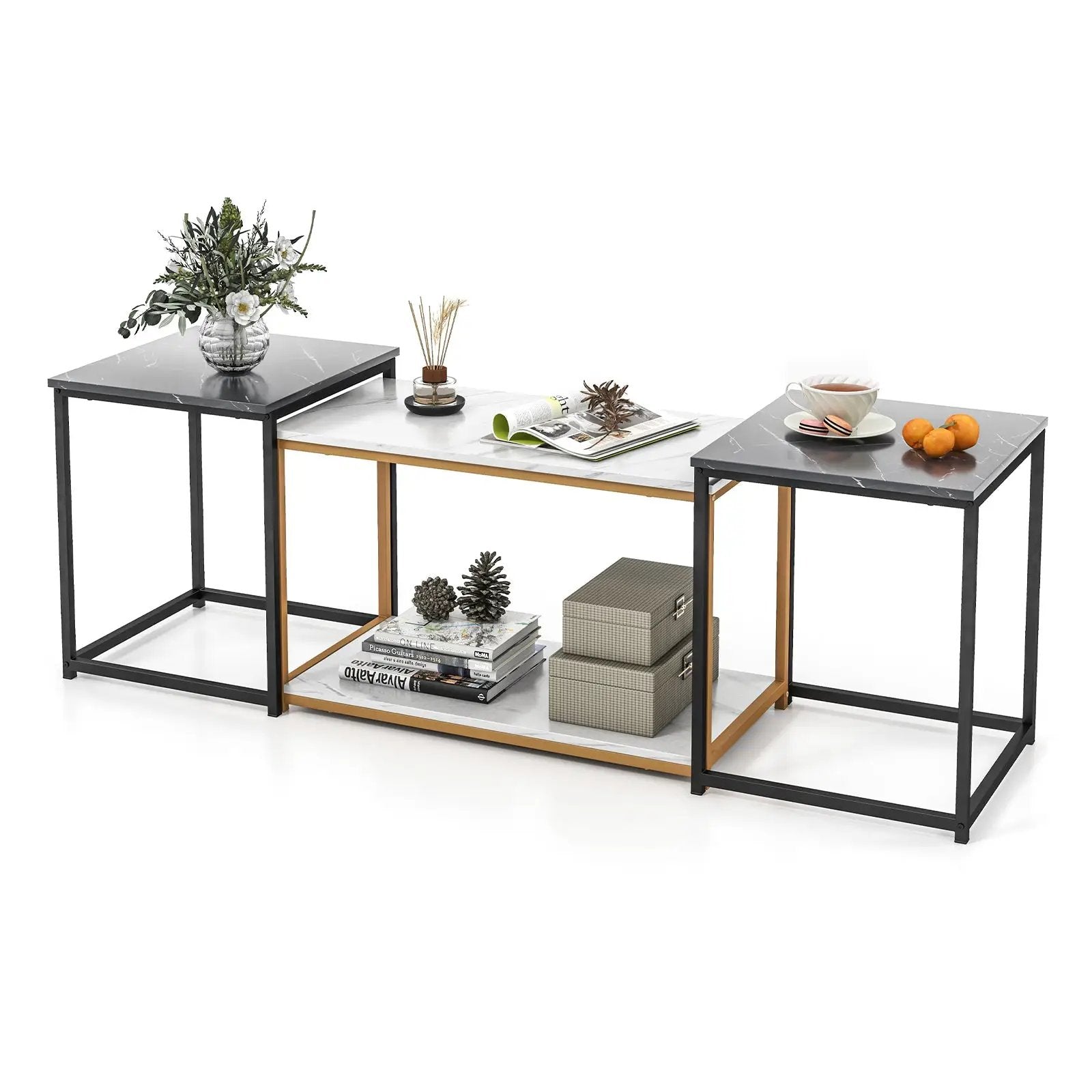 Nesting Coffee Table Set of 3-Black by DirectDeals