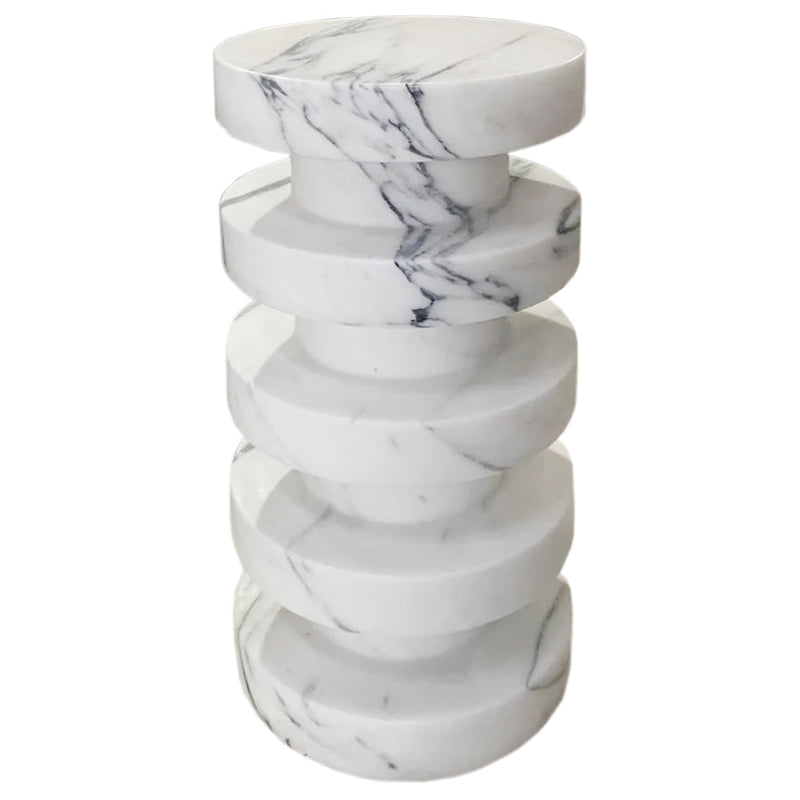 New York Marble Plinth Designer Side Table Polished (D)12" (H)24" front view