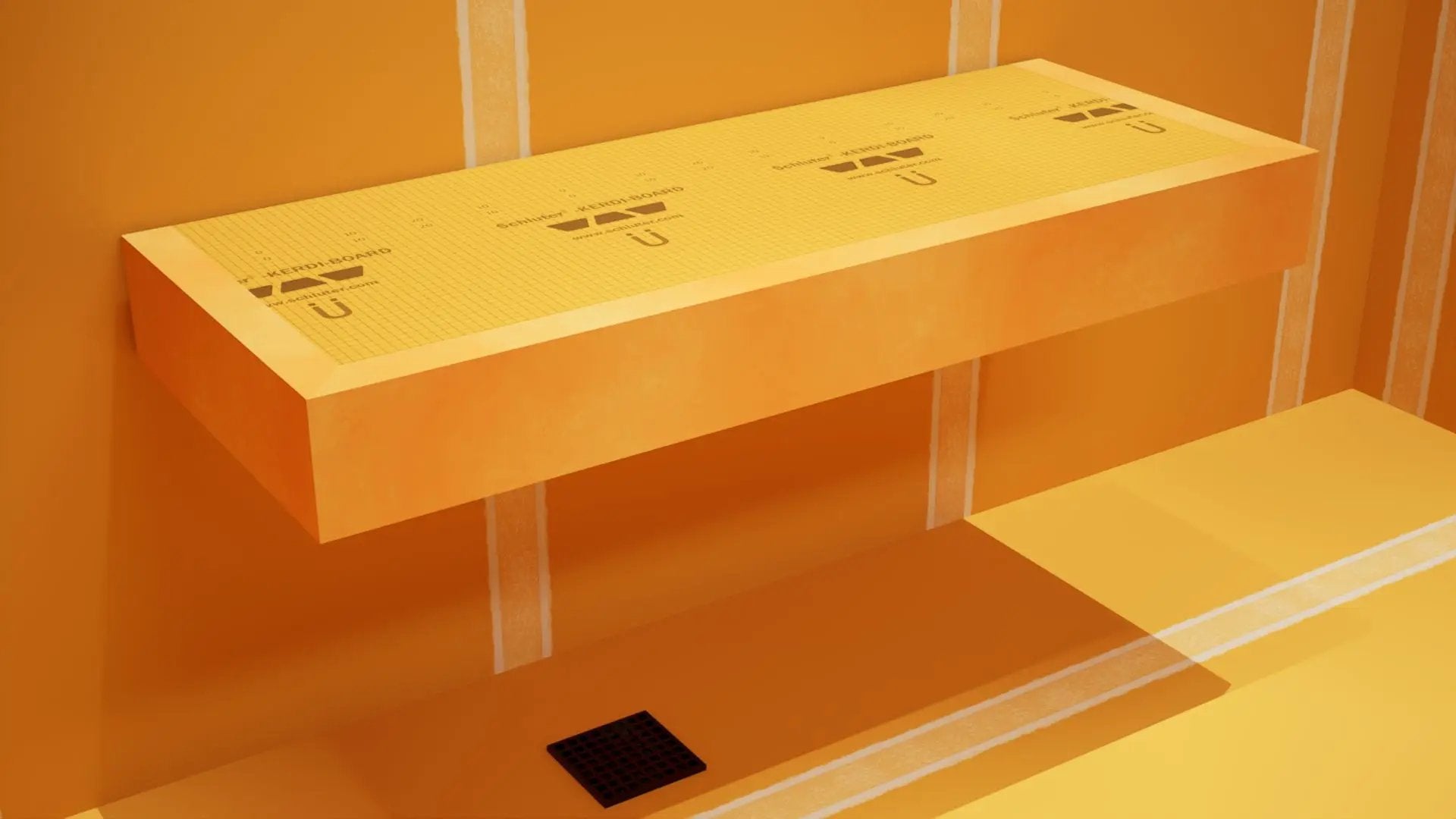The Original Floating Shower Bench Kit­™ with Orange Waterproof Board & Original Shower Bench Bracket® by The Original Granite Bracket