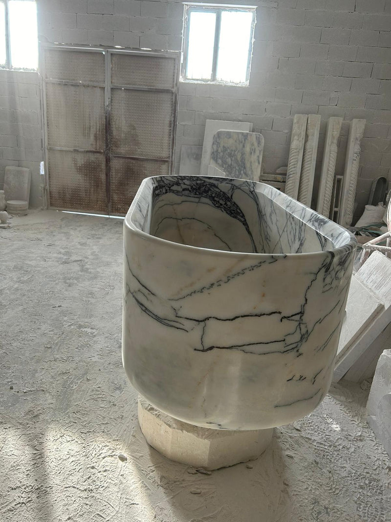 New York Marble Bathtub Hand-carved from Solid Marble Block (W)32" (L)73" (H)24" by GobekDesign