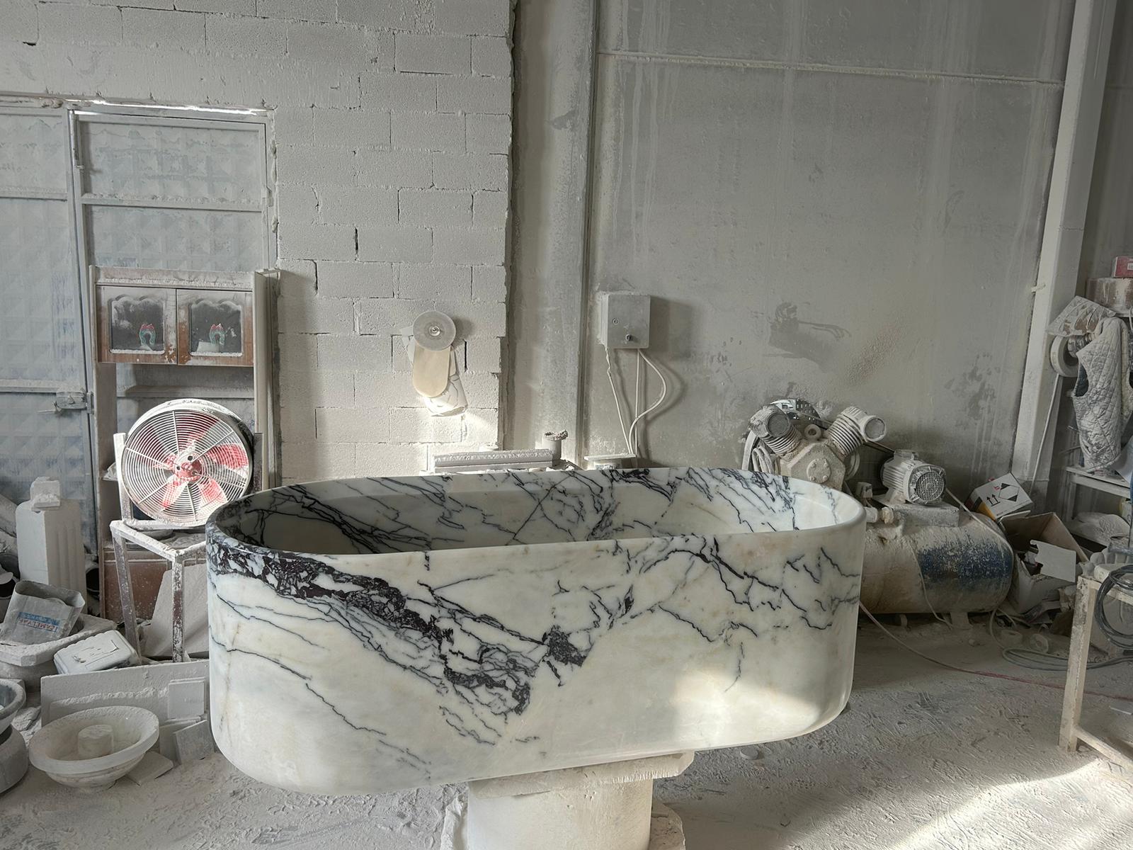 New York Marble Bathtub Hand-carved from Solid Marble Block (W)32" (L)73" (H)24" by GobekDesign