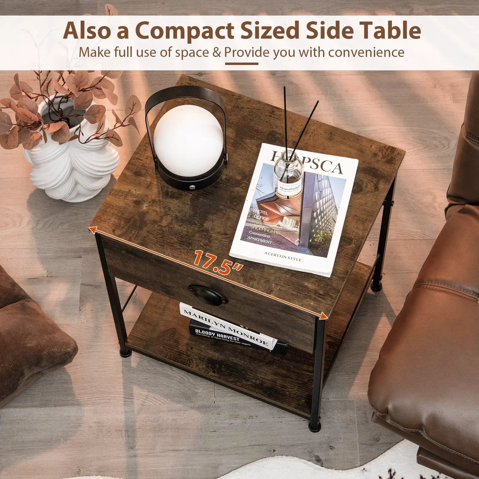 2 Tiers Nightstand with Open Storage Shelf for Living Room Bedroom by DirectDeals