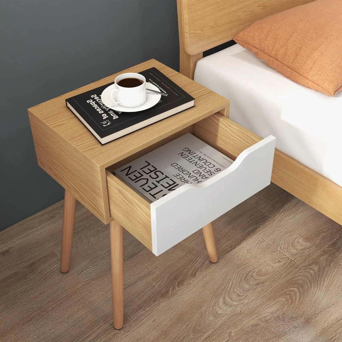 Set of 1/2 Modern Nightstand with Storage Drawer for Bedroom Living Room, photo 2 of 16