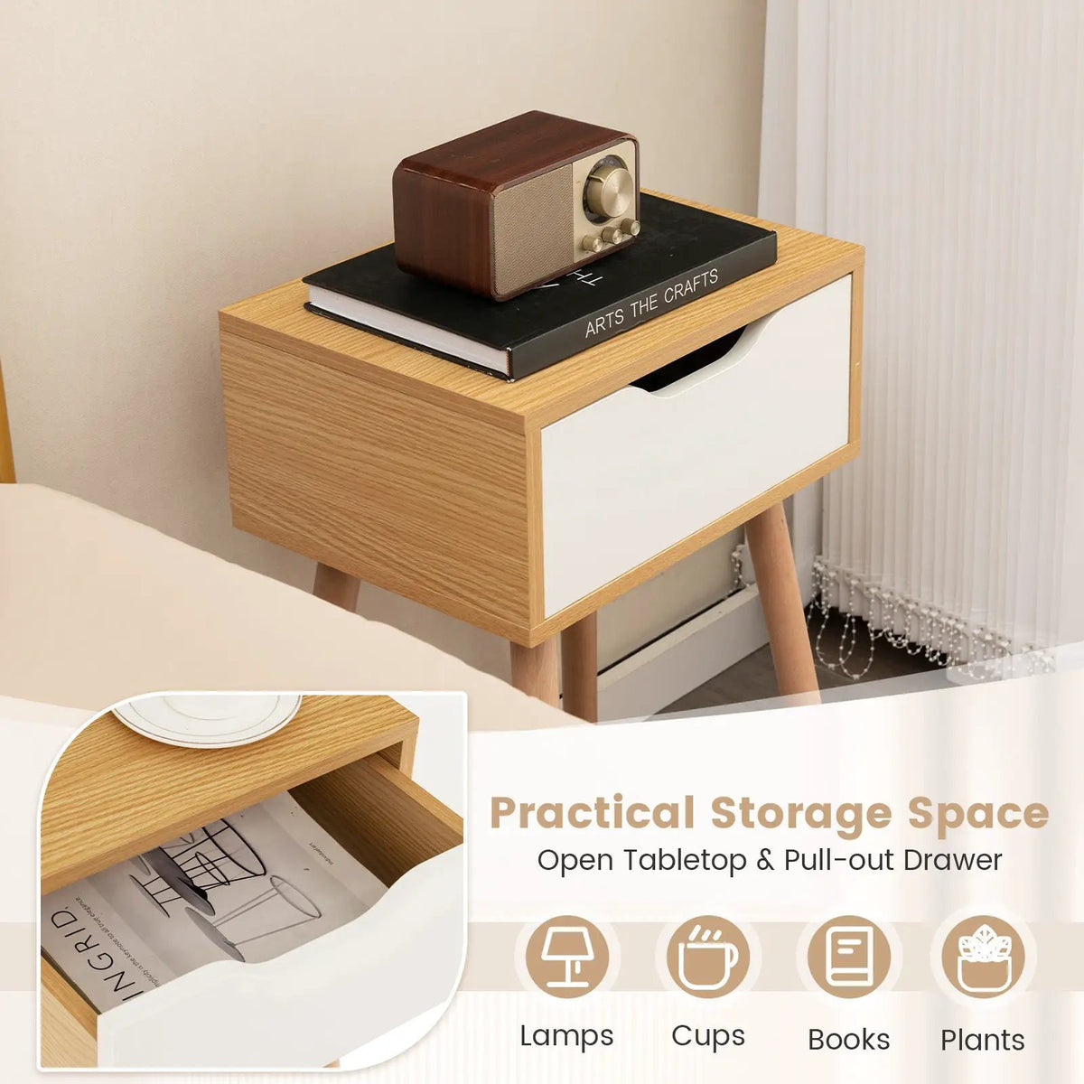 Set of 1/2 Modern Nightstand with Storage Drawer for Bedroom Living Room, photo 12 of 16