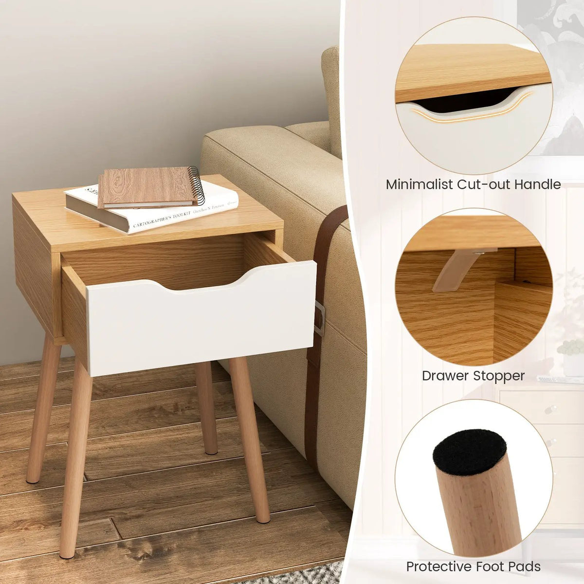 Set of 1/2 Modern Nightstand with Storage Drawer for Bedroom Living Room, photo 16 of 16