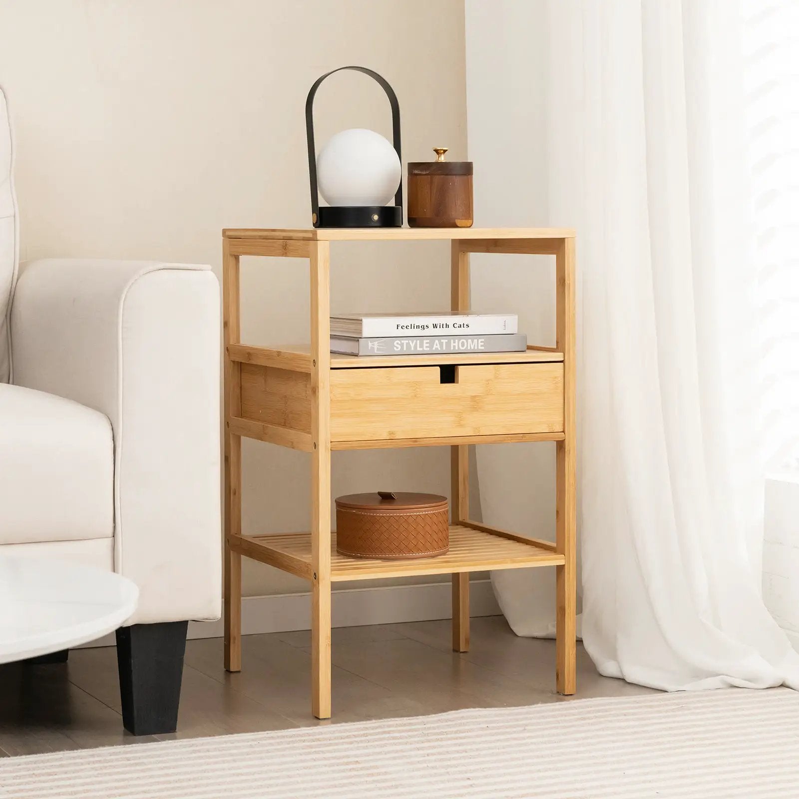 Bamboo Nightstand with Storage Drawer and Slatted Shelf by DirectDeals