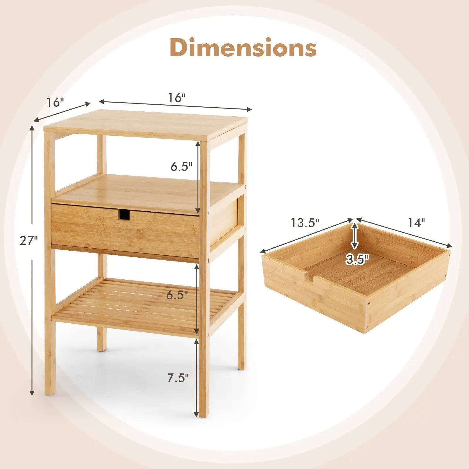 Bamboo Nightstand with Storage Drawer and Slatted Shelf by DirectDeals