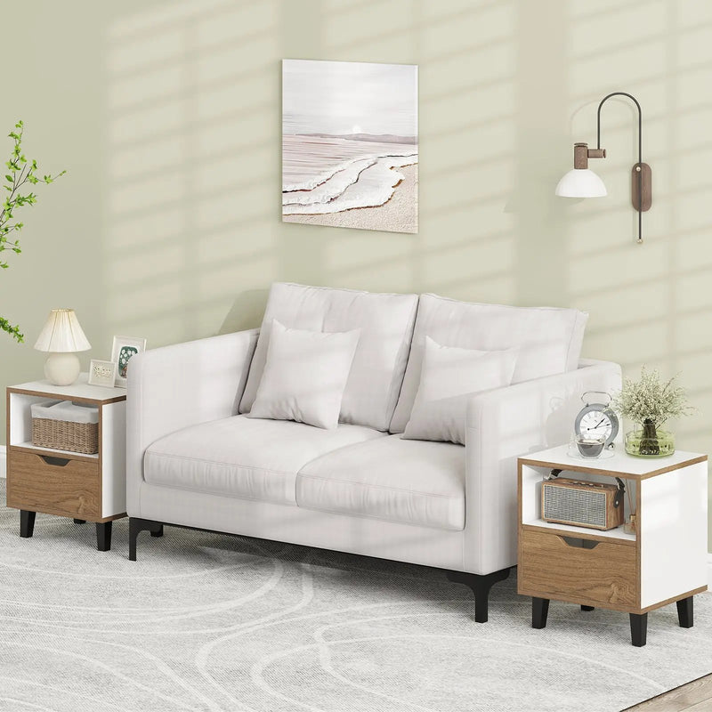 Nightstand Set of 2 with Drawer and Open Storage Shelf for Bedroom-White by DirectDeals