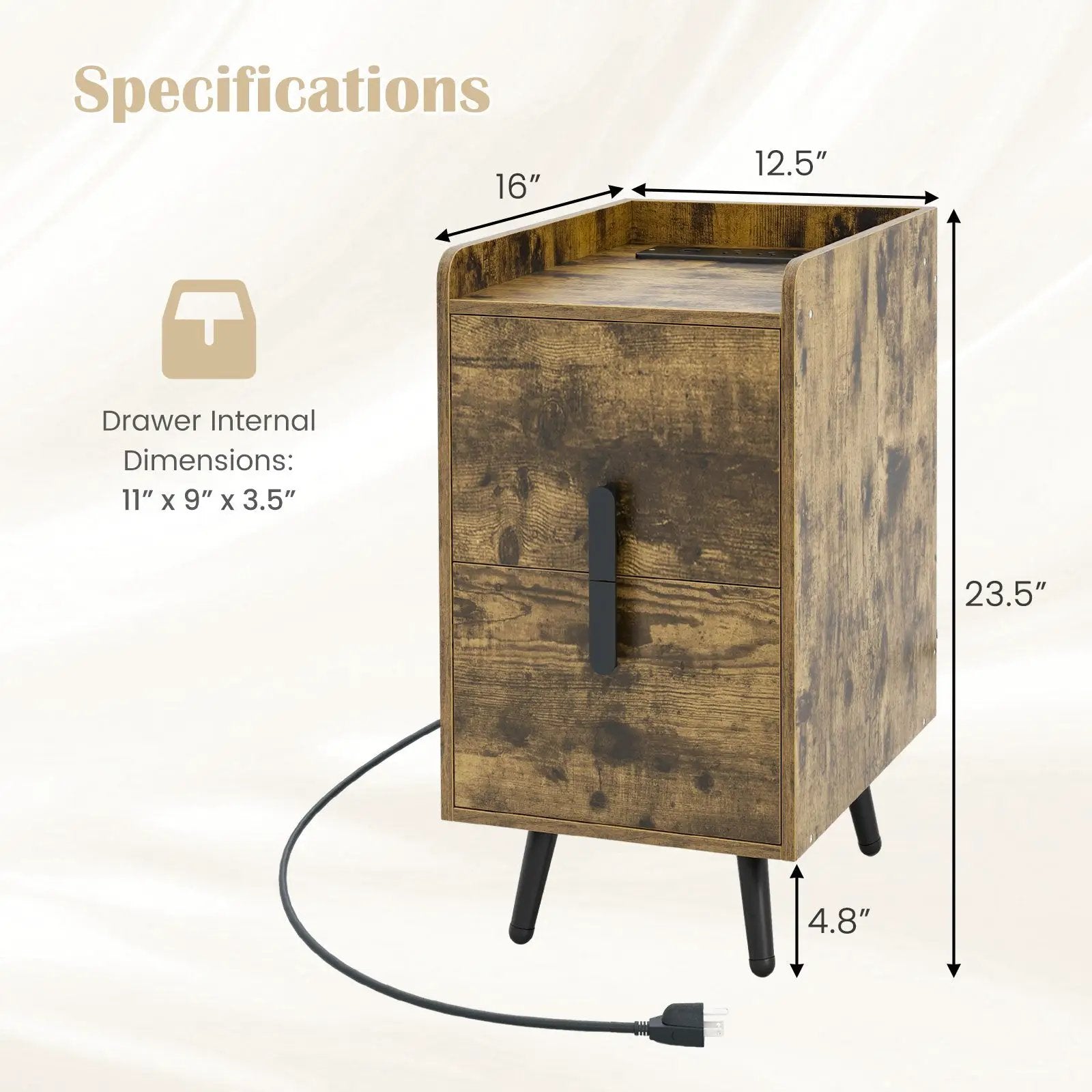 Nightstand Side Tables with 2 Drawers and 2 USB Ports by DirectDeals