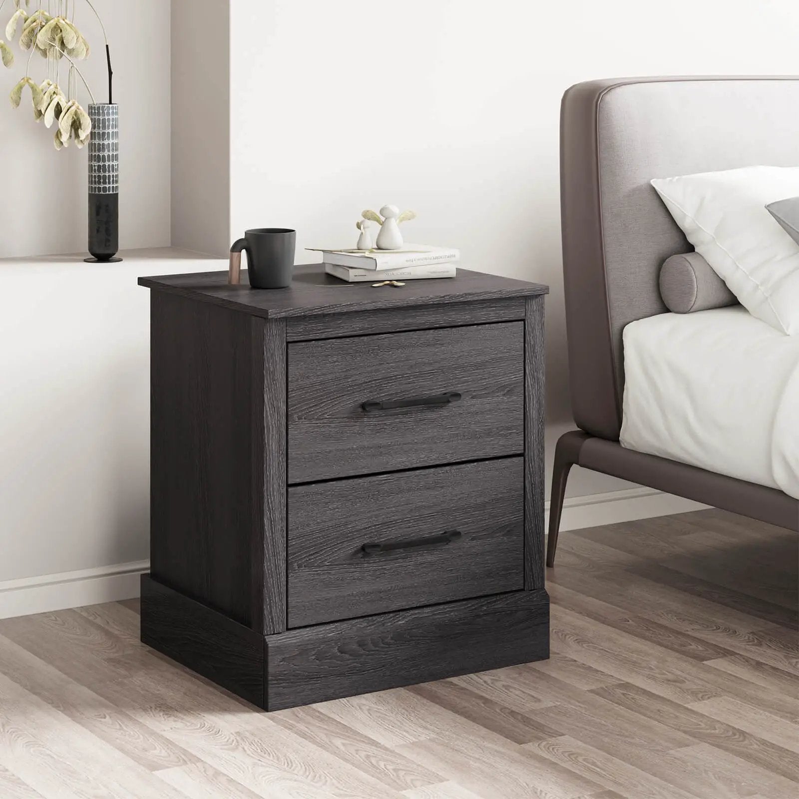 Wood Compact Floor Nightstand with Storage Drawers by DirectDeals
