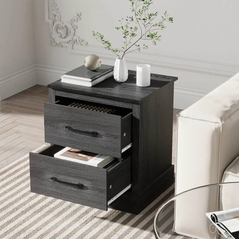 Wood Compact Floor Nightstand with Storage Drawers by DirectDeals