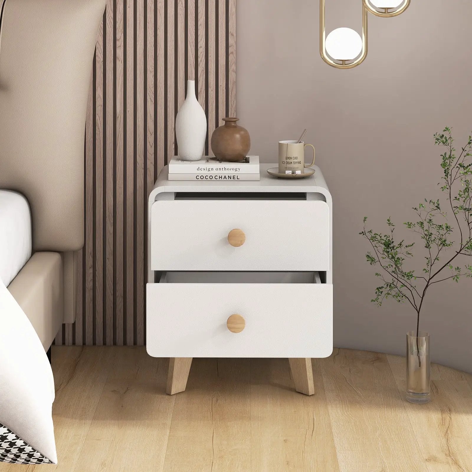 Nightstand with 2 Drawers Solid Rubber Wood Legs by DirectDeals