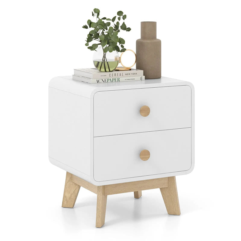 Nightstand with 2 Drawers Solid Rubber Wood Legs by DirectDeals