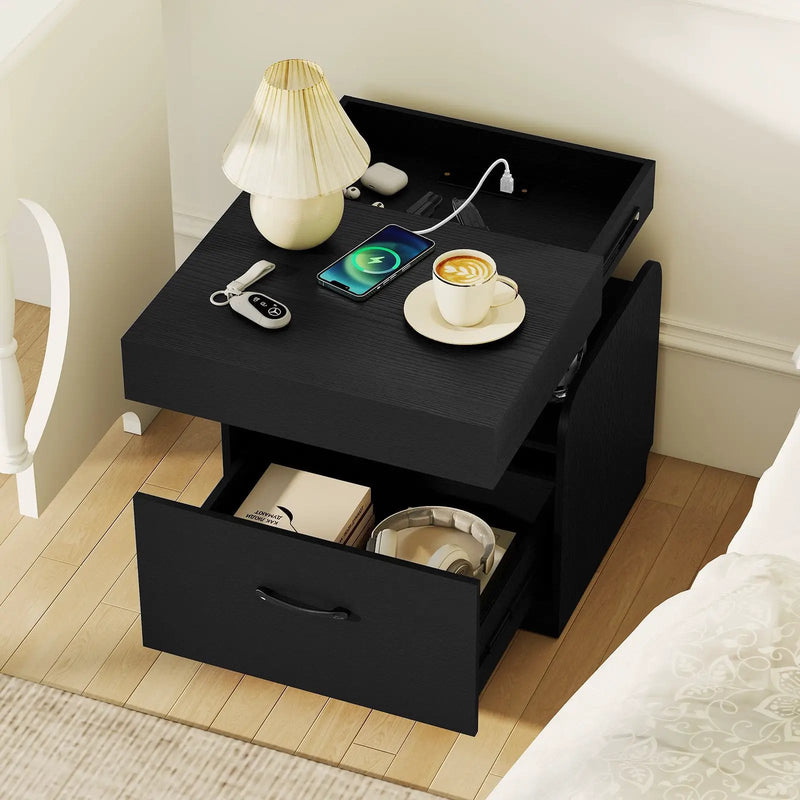 Nightstand with Charging Station Modern Bedside Table for Living Room Bedroom Office by DirectDeals