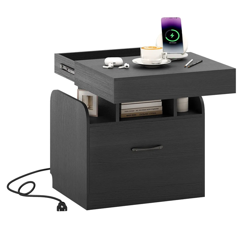 Nightstand with Charging Station Modern Bedside Table for Living Room Bedroom Office by DirectDeals