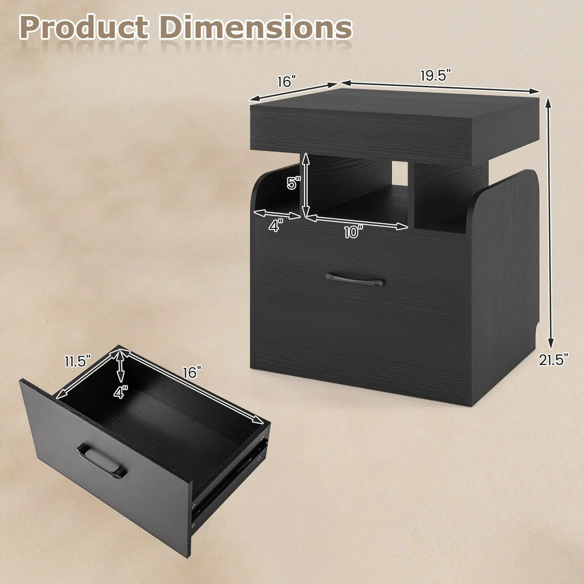 Nightstand with Charging Station Modern Bedside Table for Living Room Bedroom Office, photo 8 of 16