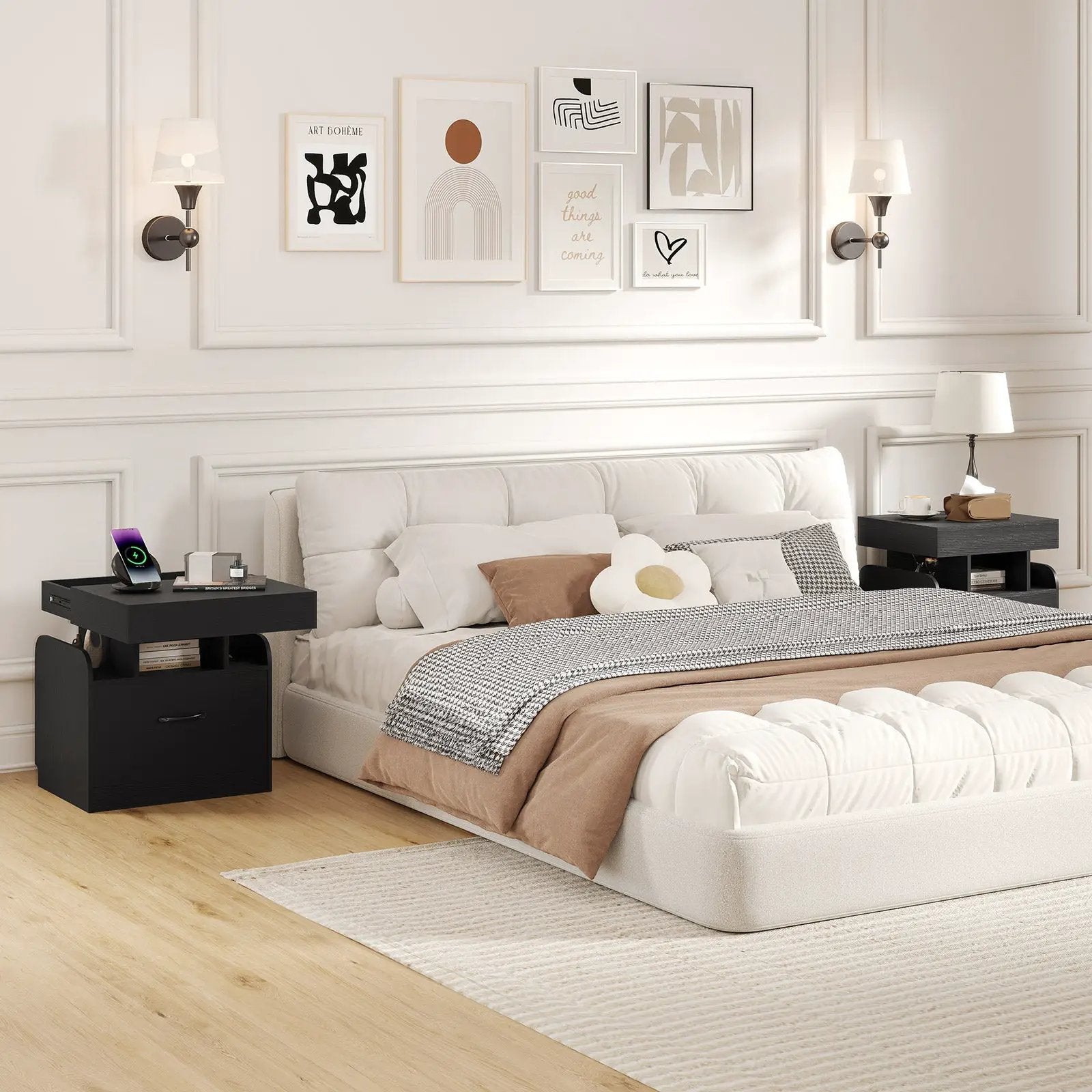 Nightstand with Charging Station Modern Bedside Table for Living Room Bedroom Office by DirectDeals