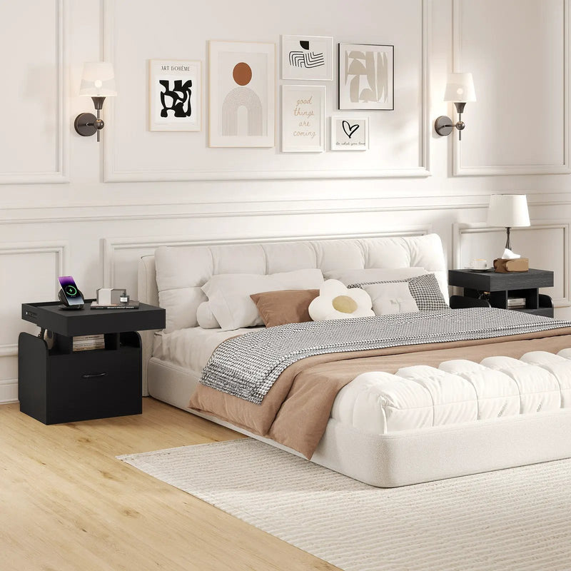 Nightstand with Charging Station Modern Bedside Table for Living Room Bedroom Office by DirectDeals