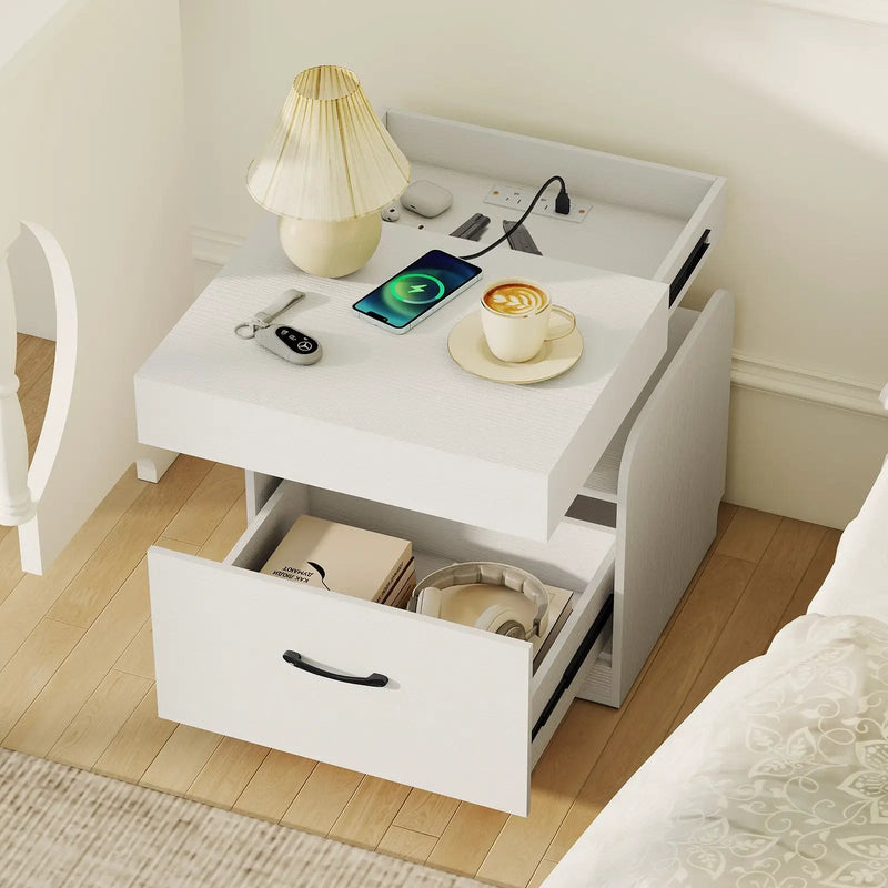 Nightstand with Charging Station Modern Bedside Table for Living Room Bedroom Office by DirectDeals