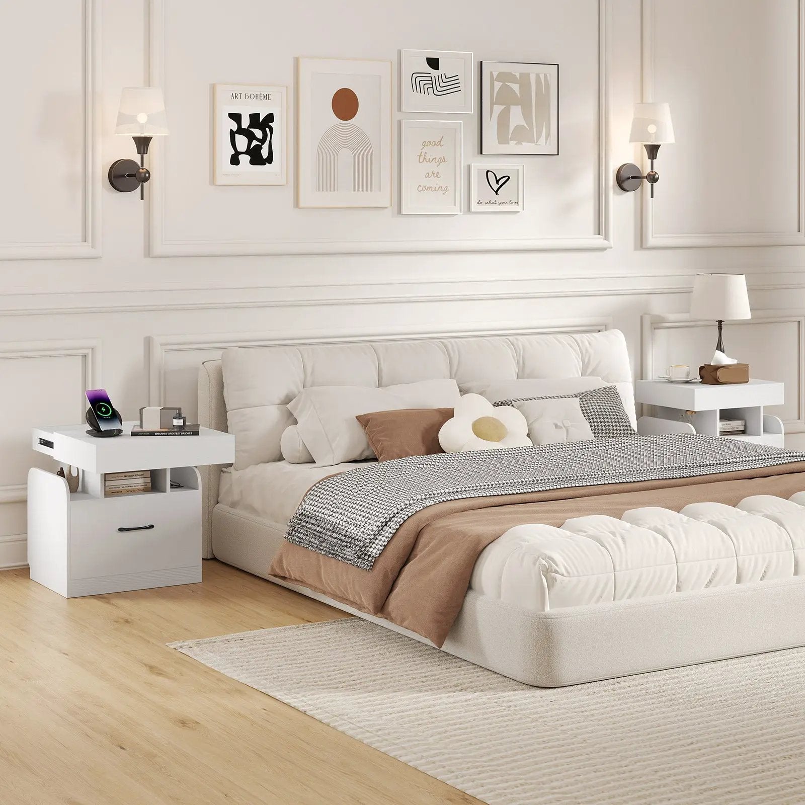 Nightstand with Charging Station Modern Bedside Table for Living Room Bedroom Office by DirectDeals