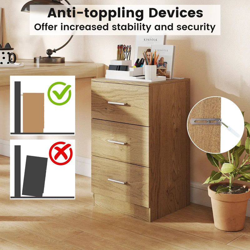 Nightstand with Charging Station End Table with 3 Storage Drawers Bedside Table for Bedroom by DirectDeals