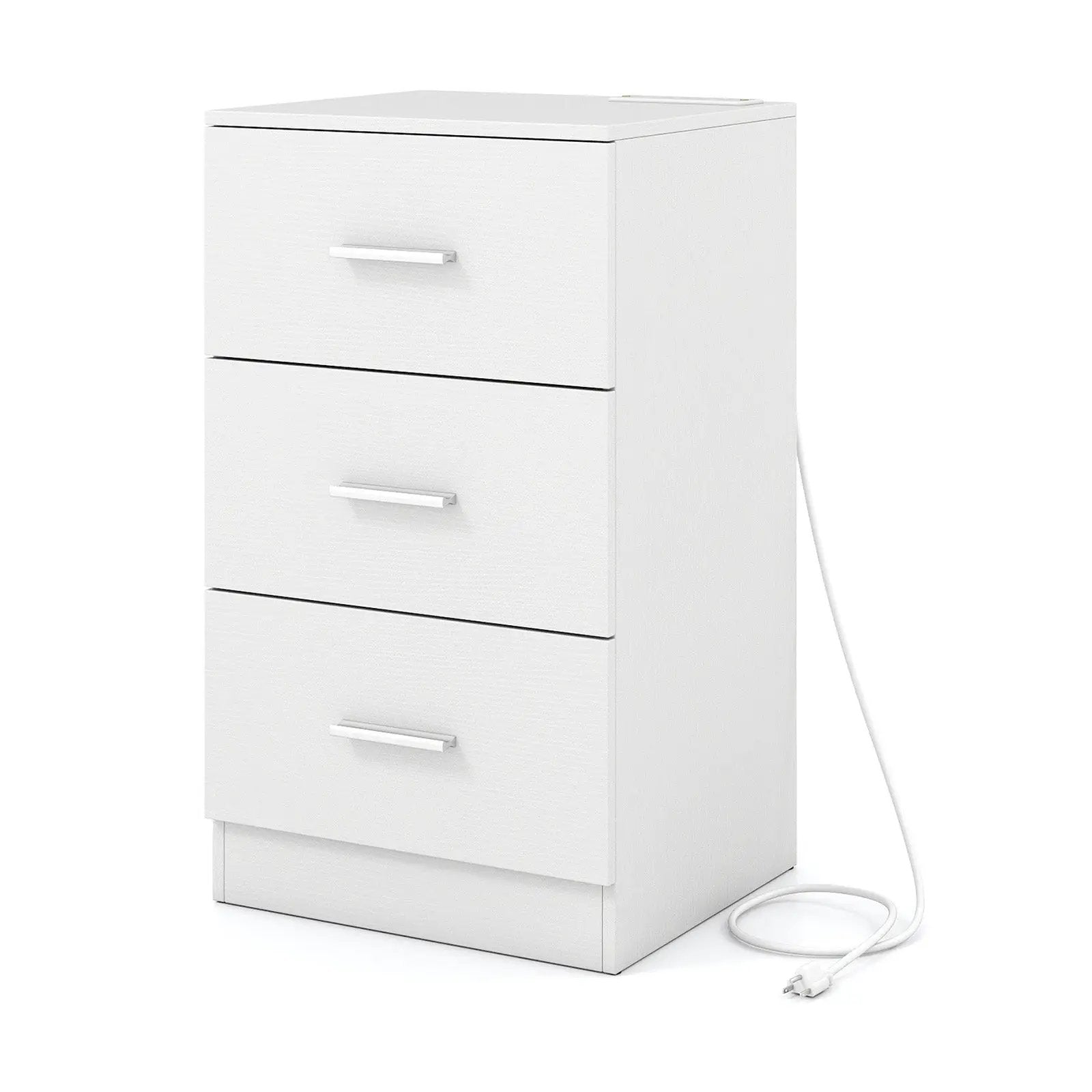 Nightstand with Charging Station End Table with 3 Storage Drawers Bedside Table for Bedroom by DirectDeals
